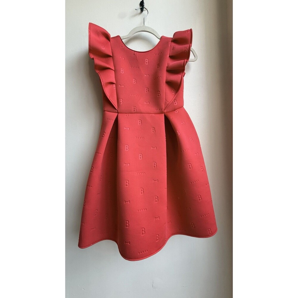 Ted Baker Girls Red Scuba Monogram Dress Flounce Sleeve Size 11 Years